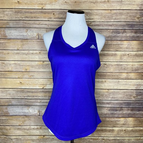 Adidas Blue Twist Back Athletic Racerback Tank Top - Picture 1 of 16